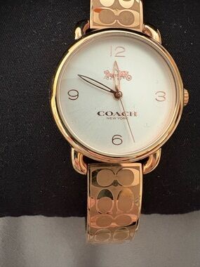 Coach Women's Rose Gold Logo-Link Bracelet Watch with White Dial